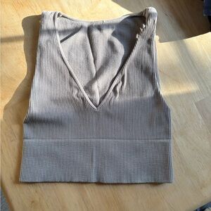 Niki Biki Ribbed V-Neck Crop Tank – Tan | One Size